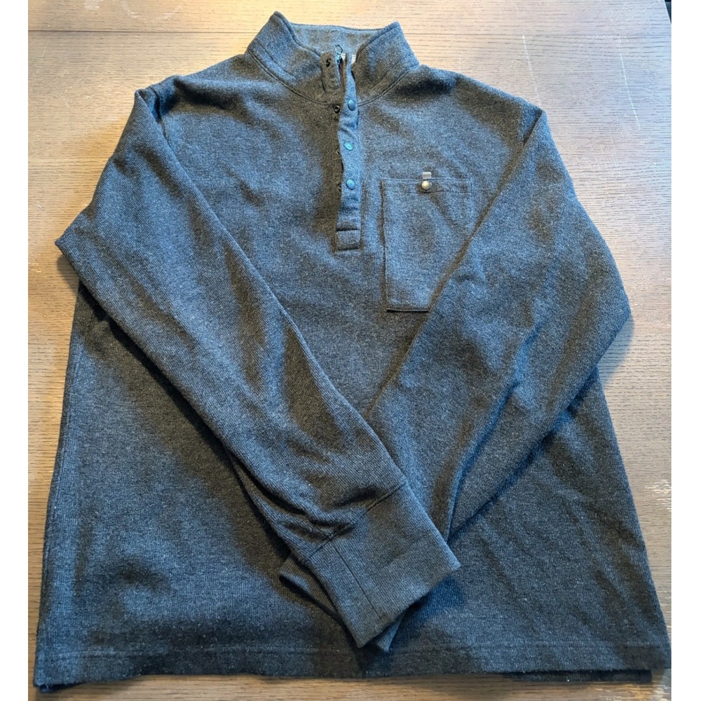 Relwen Mens XL Wool Blend Mock Neck Quarter Zip Snap Pullover Charcoal Grey